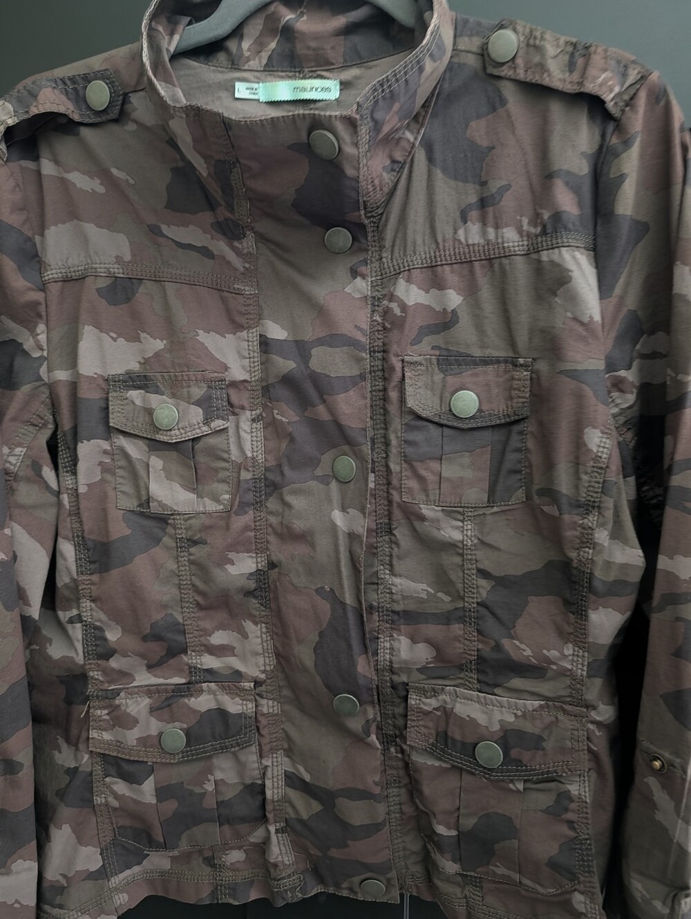 Maurices Camo Utility Jacket Adjustable Sleeves Pockets Zip Snap Front. Large - Picture 2 of 8